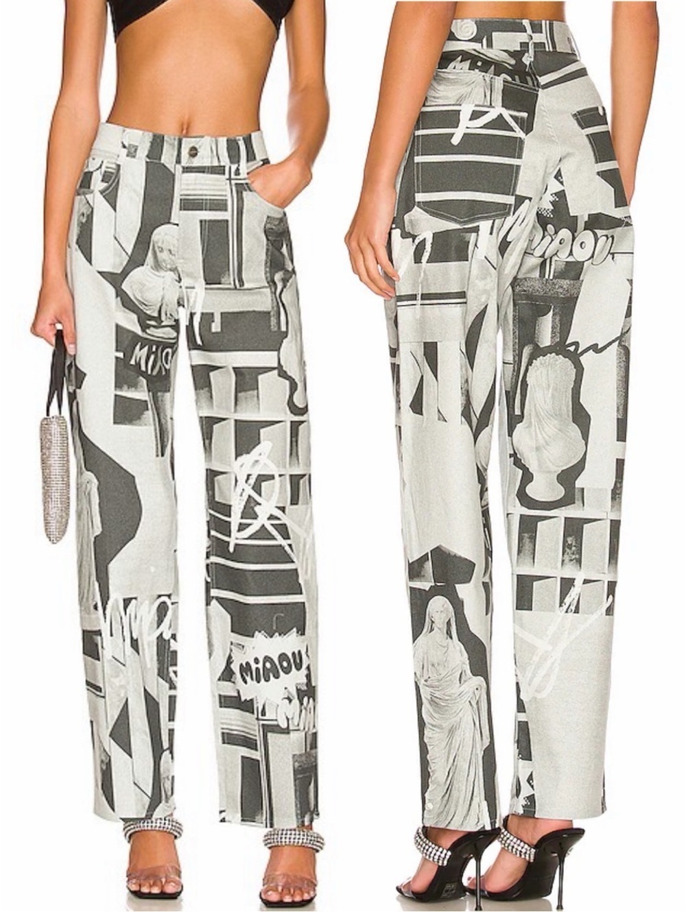 NWT Miaou Fargo Stone Grey Print Statement Pants 2XL